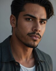 Obraz premium handsome elegant hispanic guy on plain background for banner with copy space