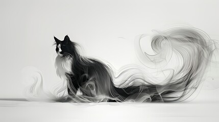 Fototapeta premium Abstract Black and White Cat with Swirling Fur.