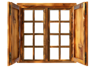 Obraz premium A wooden window with a white frame and a white curtain