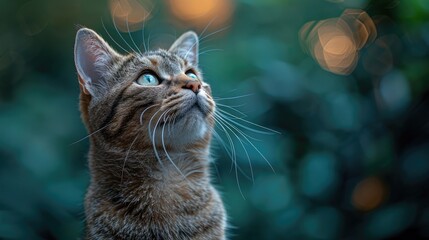 Overweight Cat Looking to Side on Green Background: Studio Shot with Copy Space

