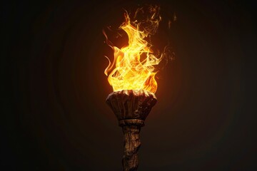 Medieval fire lamp concept - 3d wooden torch illustration for combustion element design