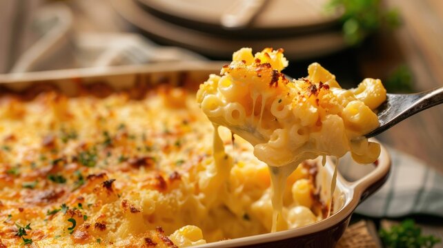 Baked macaroni and cheese with melted herbs