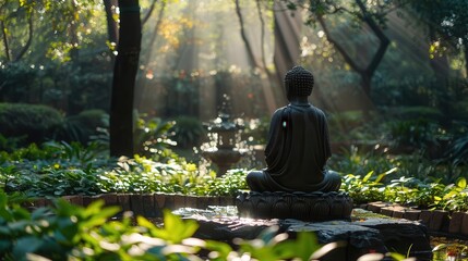 A harmonious moment captured as a person meditates in a sunlit garden