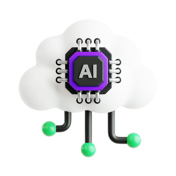 cloud storage service with Ai artificial intelligence processor chip 3d icon illustration render design