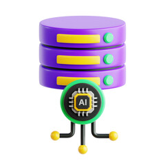 database data server storage with Ai artificial intelligence processor for future datascenter technology 3d icon illustration render design