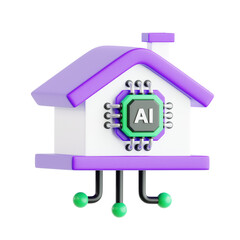 house with AI artificial intelligence processor and circuit line for interne of things future technology 3d icon illustration render design
