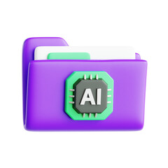 folder document file with Ai artificial intelligence 3d icon illustration render design