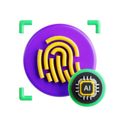 fingerprint biometric security lock with AI artificial intelligence chip 3d icon illustration render design