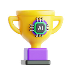 Ai artificial intelligence trophy winning award for innovative future technology 3d icon illustration render design