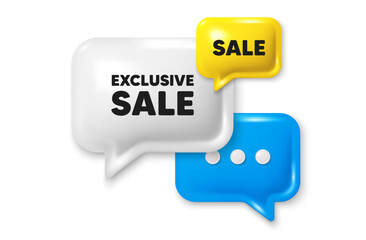Exclusive Sale tag. Offer speech bubble 3d icon. Special offer price sign. Advertising Discounts symbol. Exclusive sale chat offer. Speech bubble sale banner. Discount balloon. Vector