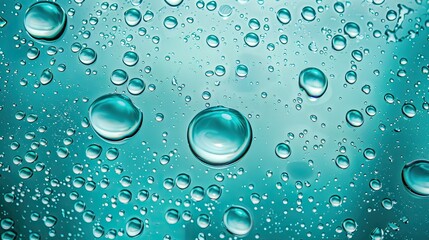 small water drops on a blue-green background Leave space next to it for placing text in the center of the circle