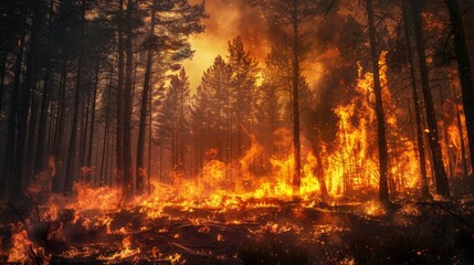 Fototapeta premium Forest Fire Inferno: A Blaze of Destruction