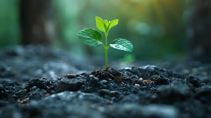 New plant life growing from a decayed trunk, symbolizing the force of life and resilience in nature --ar 16:9 --s 750 --style raw