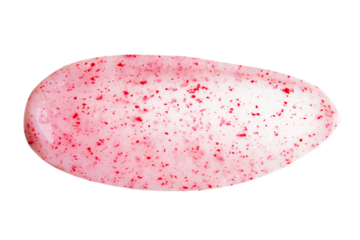 A smear of cream with pink or red granules on a blank background