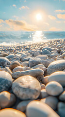 Obraz premium Beautiful beach scene with pebbles on the shore
