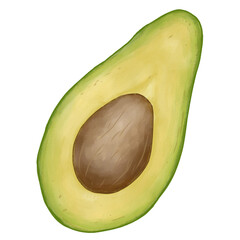 Avocado one slice with core isolated on the transperent background. 