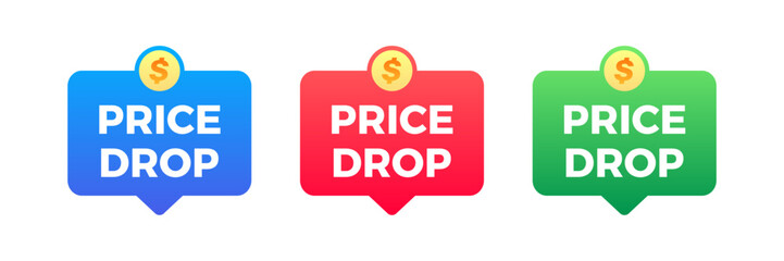 Price drop sale set colorful stamp vector