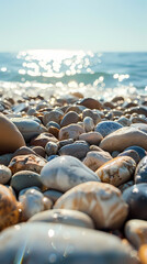 Obraz premium Beautiful beach scene with pebbles on the shore