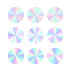 Obraz premium Holographic conical radial gradients set. Multicolored circle discs.