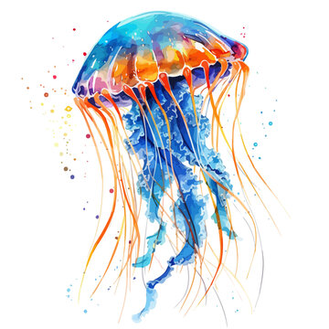recommend clip art: Watercolor clipart vector of a jellyfish, isolated on a white background, jellyfish vector, Illustration painting, Graphic logo, drawing design art