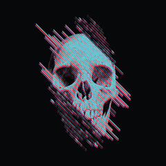 Fun, Playful, Modern, Distressed, Grunge, Masculine, Youthful, Colorful, Glitch Style Skull Vector Design Illustration