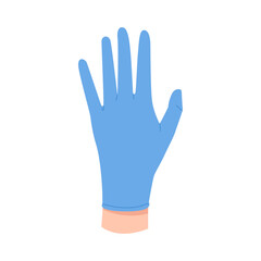 Doctor showing hand in latex protective glove with back of palm vector illustration