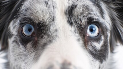 Close up of border collie eyes. Merle border collie dog.