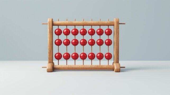 An abacus with multiple rows of red balls, showcasing the efficiency and accuracy of traditional counting methods against a blank backdrop,