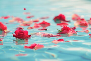 flower petals on a pool water surface, Generative AI