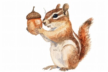Obraz premium Charming chipmunk holding an acorn Watercolor illustration