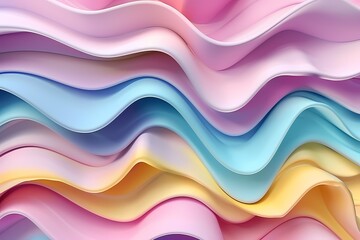 Obraz premium 3D Render of Colorful Pastel Paper with Soft Curves and Waves - Illustrative 3D Render