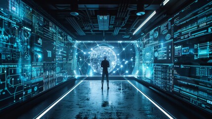 Futuristic Data Center with Holographic Interfaces - Generative AI