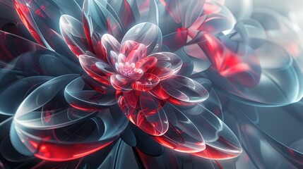 3d render abstract art part of surreal 3d alien flower in curve wavy round and spherical lines forms in transparent plastic material with glowing ai generated