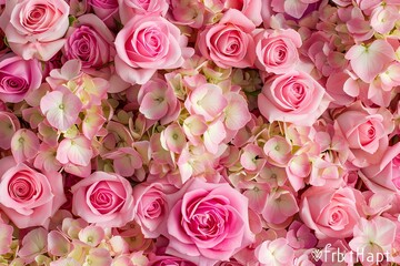 Floral Wedding Flower Wall Decoration - Beautiful Pink Roses and Hydrangeas in High Resolution Photography