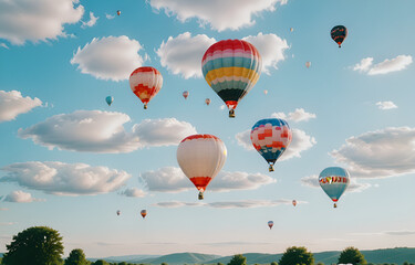 Fototapeta premium Colorful clouds, light white and light blue hot air balloons, romantic scenes