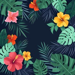 Seamless Patterns Floral Tropics: Lush, vibrant flowers and leaves intertwined in a dense, repeating tropical motif.