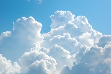 Bright, Clear Sky with Fluffy White Cumulus Clouds - Serene and Peaceful Fair Weather Day