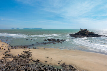Mieu Hon Ba (Hon Ba Temple) is on a small island south of Vung Tau city. At low tide, you can wade across the rocks on the seabed to get to the island