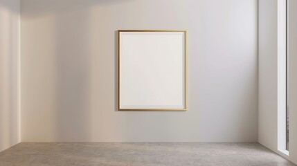 A thin gold frame on a white wall.