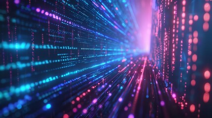 Abstract Digital Tunnel of Pink and Blue Light