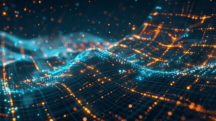 Fototapeta premium Abstract Digital Landscape with Orange and Blue Lights