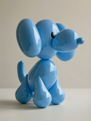 Blue balloon dog sculpture on a minimalistic background