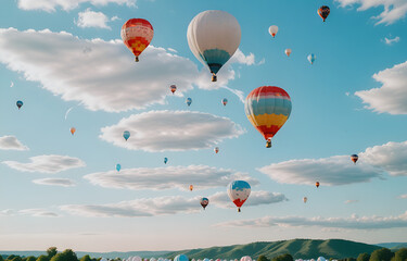 Obraz premium Colorful clouds, light white and light blue hot air balloons, romantic scenes