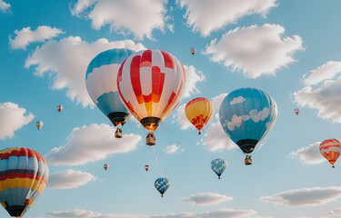 Fototapeta premium Colorful clouds, light white and light blue hot air balloons, romantic scenes
