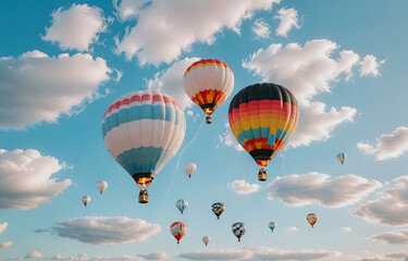 Fototapeta premium Colorful clouds, light white and light blue hot air balloons, romantic scenes