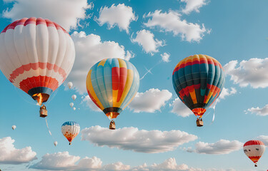 Obraz premium Colorful clouds, light white and light blue hot air balloons, romantic scenes
