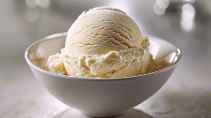 Bowl of vanilla ice cream close-up.