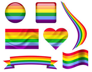 Lgbt flag set of icons. Vector rainbow flag of lgbt, symbol. Set of different flags that represent gay pride.