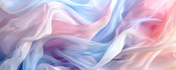 Fototapeta premium Abstract pastel background of pink, blue, and white floating fabrics with soft flowing texture