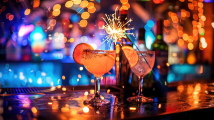 Cocktails with sparklers at a lively night club